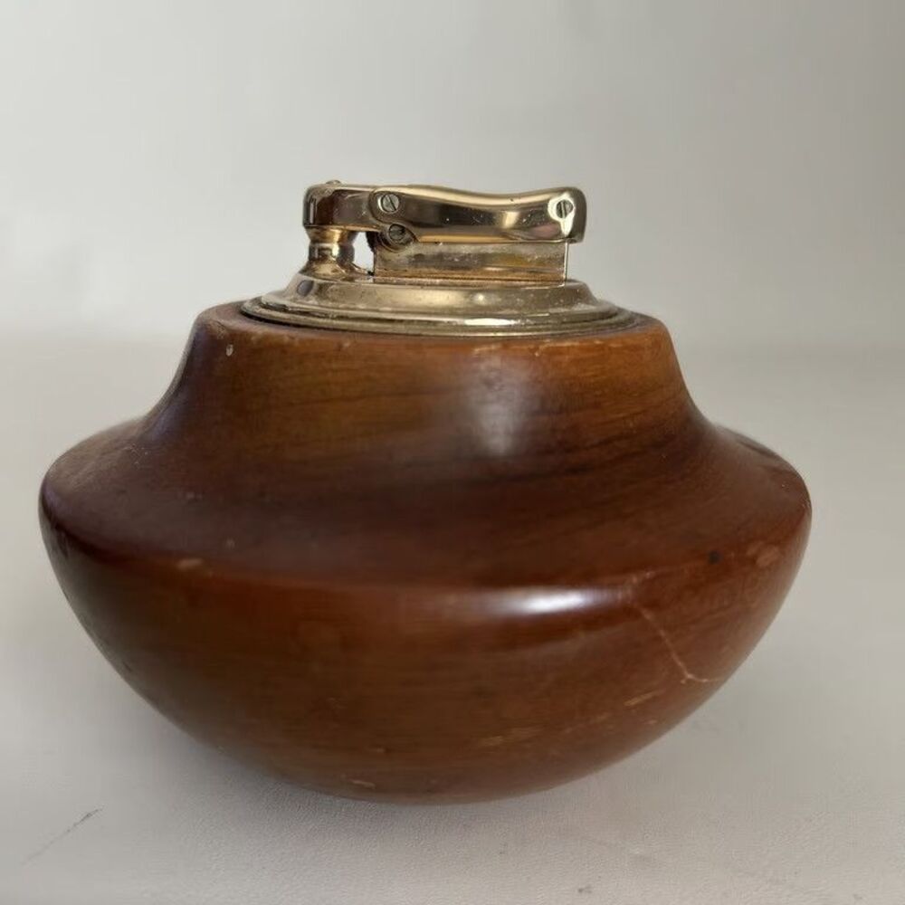 Vintage Colibri by Kreisler Table Lighter MCM Wood Base Monogas Made in France